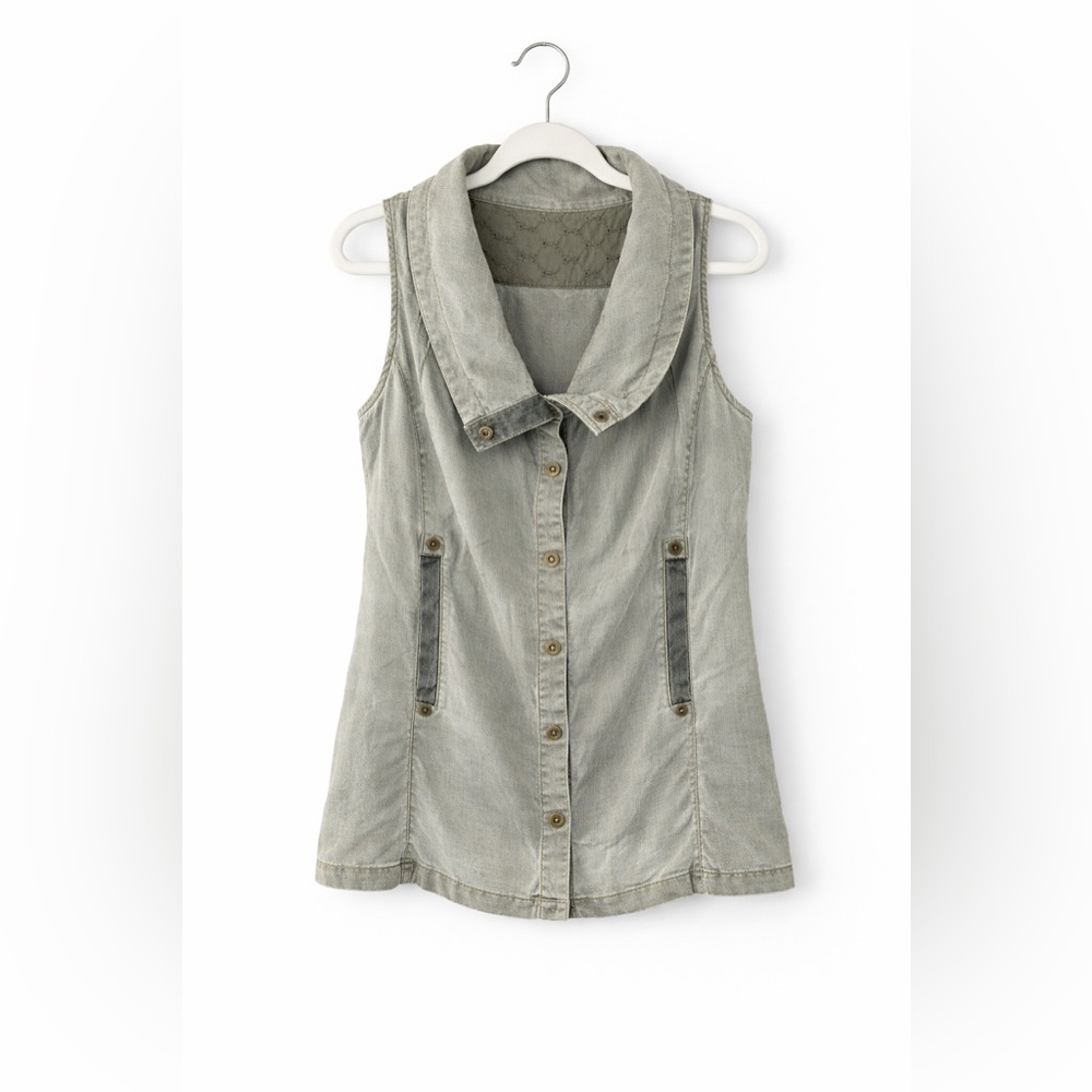Anthropologie MARRAKECH
Womens Green Utility Button
Front Snap Boho Vest